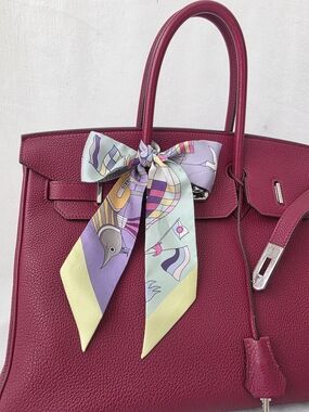 Auth Hermes Les Foiles du Ciel Silk Twilly Scarf